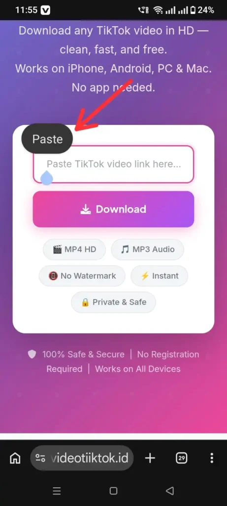 Download Video TikTok Tanpa Watermark - Free, Safe & HD 3 Tempel Tautan Video